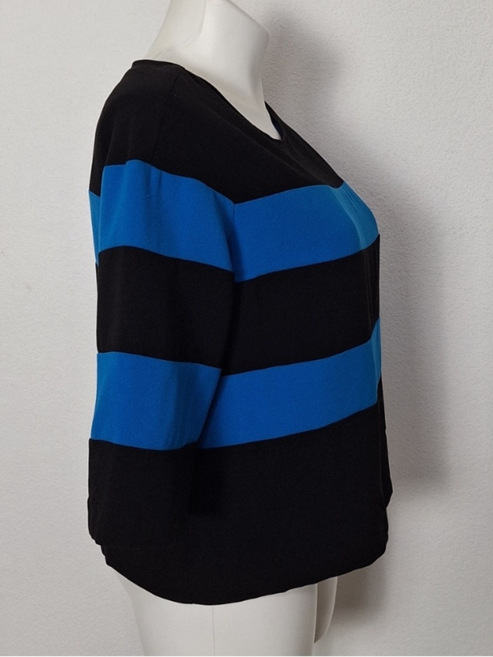 Ann Taylor Blue Black Preppy Business Casual 3/4 Sleeve Striped Sweater Size XL - Picture 3 of 9